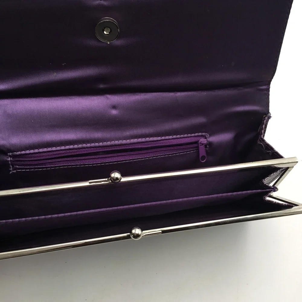 Purple Crocodile Embossed Faux Leather Wristlet Envelope Clutch Evening‎ Bag